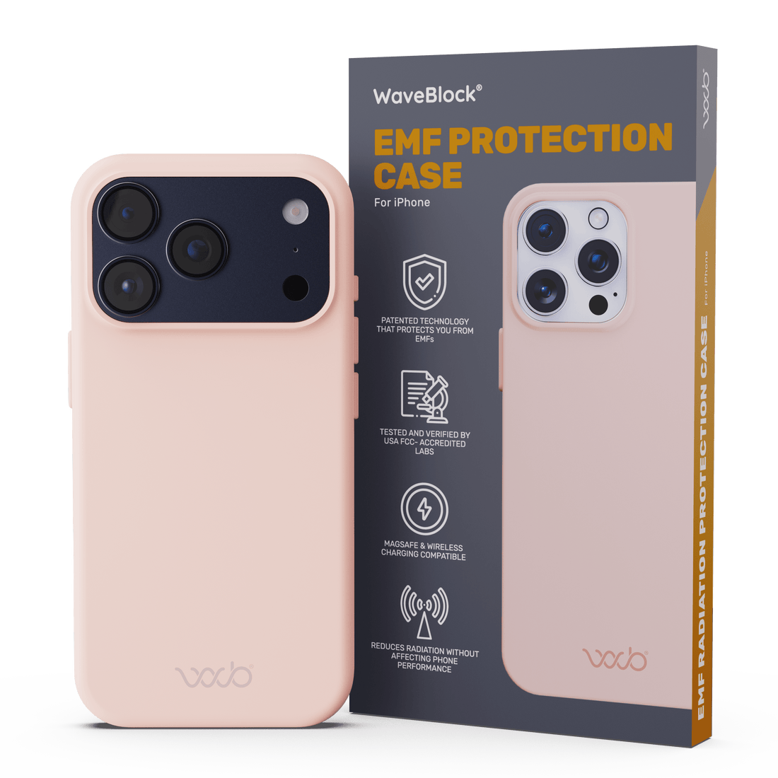 WaveBlock® iPhone Cases iPhone Shielding Light Pink Case: All-in-One Phone Protection Light Pink Finish Radiation Reducing iPhone Case | WaveBlock emf protection radiation blocker 5g