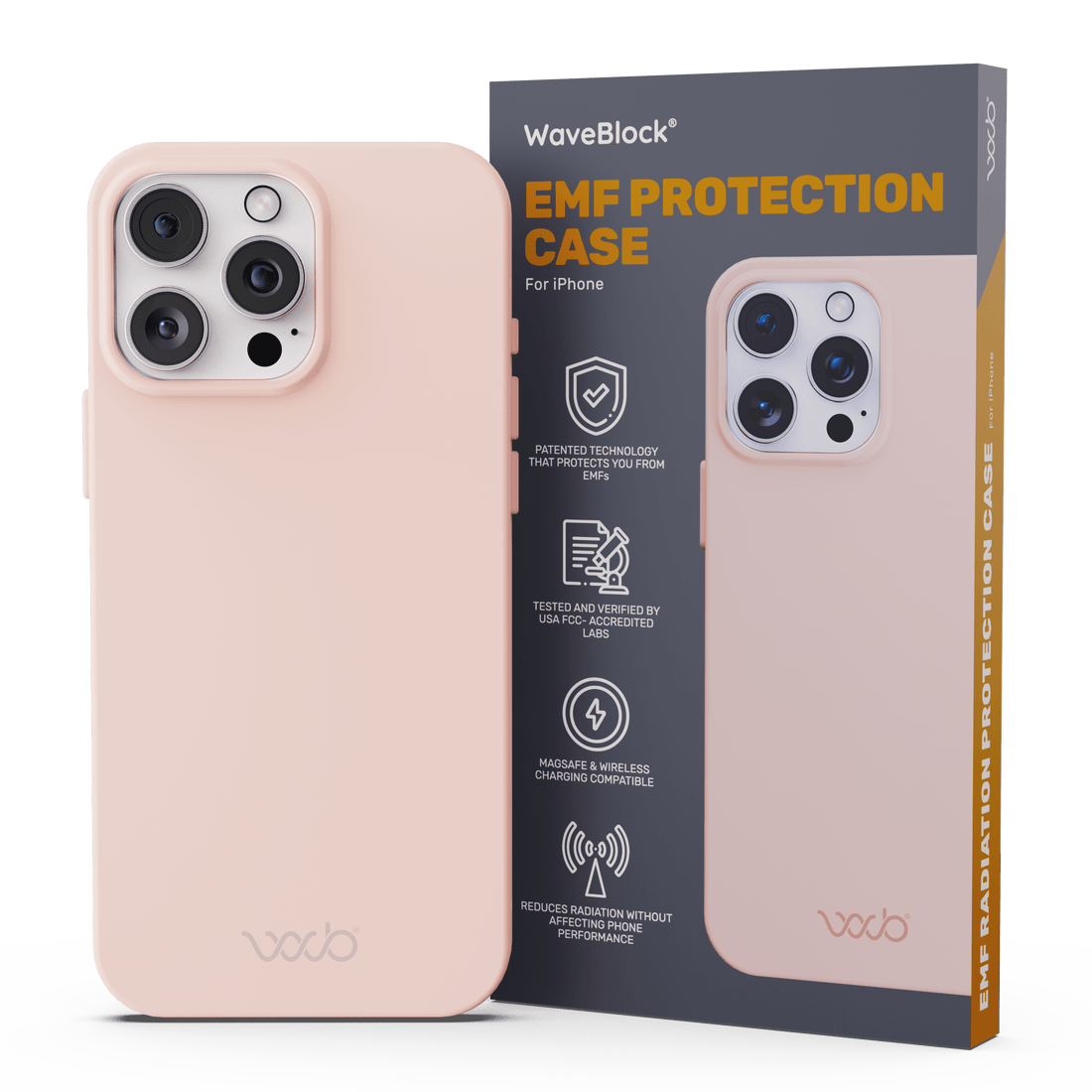 WaveBlock® iPhone Cases iPhone Shielding Light Pink Case: All-in-One Phone Protection Light Pink Finish Radiation Reducing iPhone Case | WaveBlock emf protection radiation blocker 5g