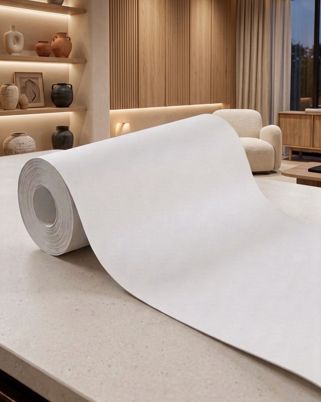 A roll of SafeWall Paintable White wallpaper
